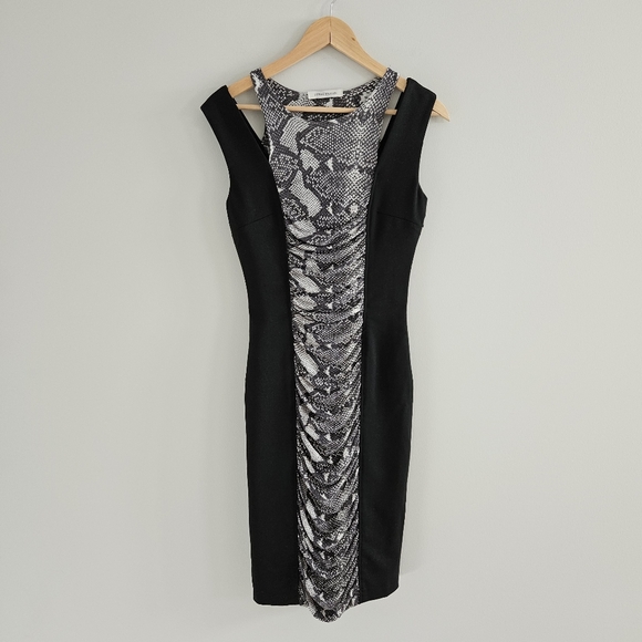 Balmain Python Print Ruched Bodycon Dress Pure Virgin Wool Blend - Picture 3 of 11